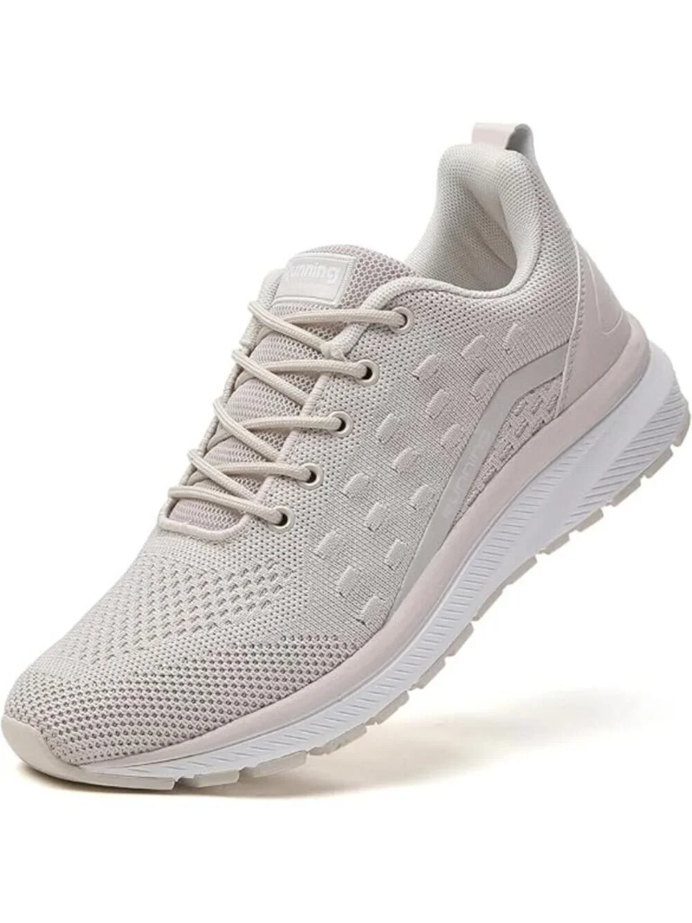 Women's Beige Mesh Sneakers Athletic Running Walking Shoes Lace-Up
